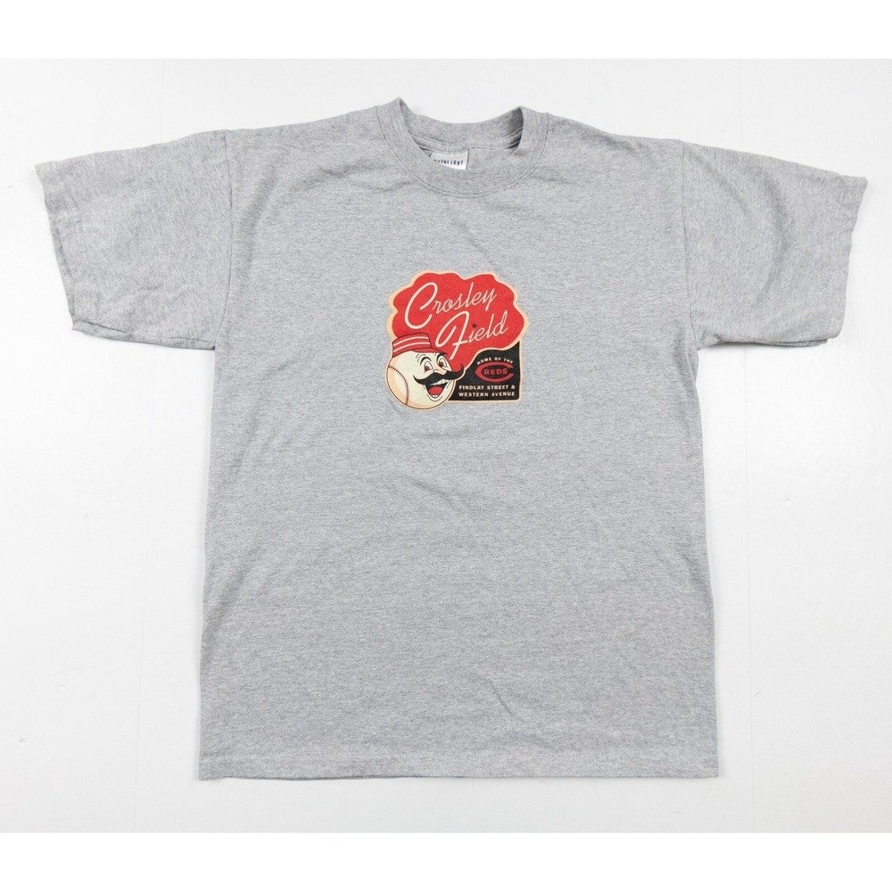 Cincinnati Reds Shirt Men's Medium Gray Short Sleeve Crosley Field Baseball MLB